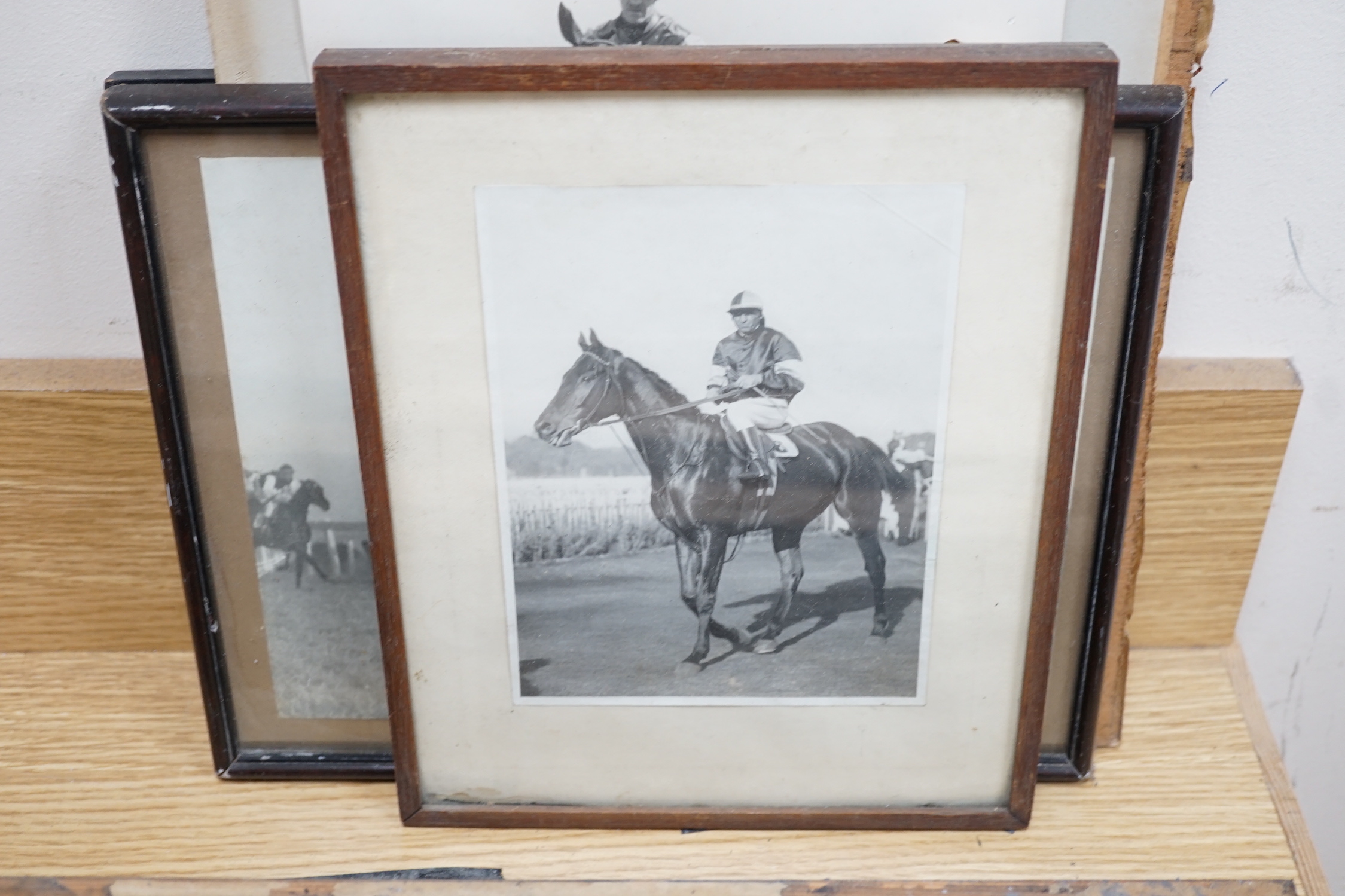 D M & E M Alderson, pair of watercolours, Portraits of racehorses c.1943/48 raced at Calcutta, together with a group of related photographs and ephemera, signed and dated, 38 x 52cm